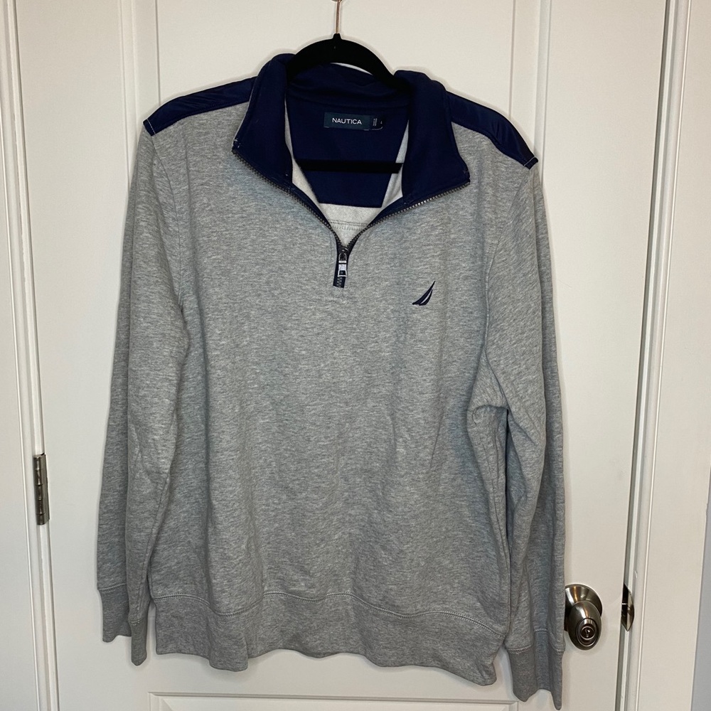 Men’s Nautica Grey Navy Blue Quarter Zip Large